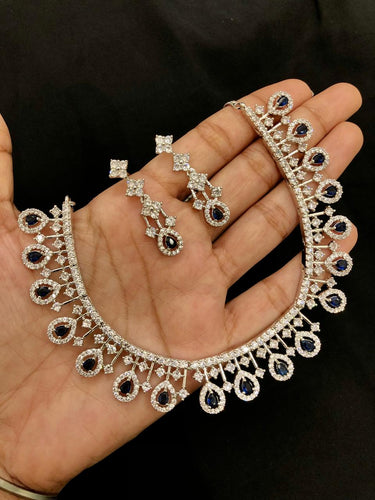 Sleek Blue Drop Necklace Set